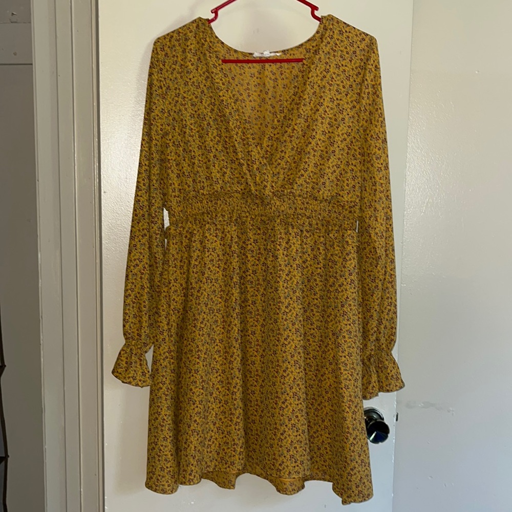 Yellow purple floral print dress